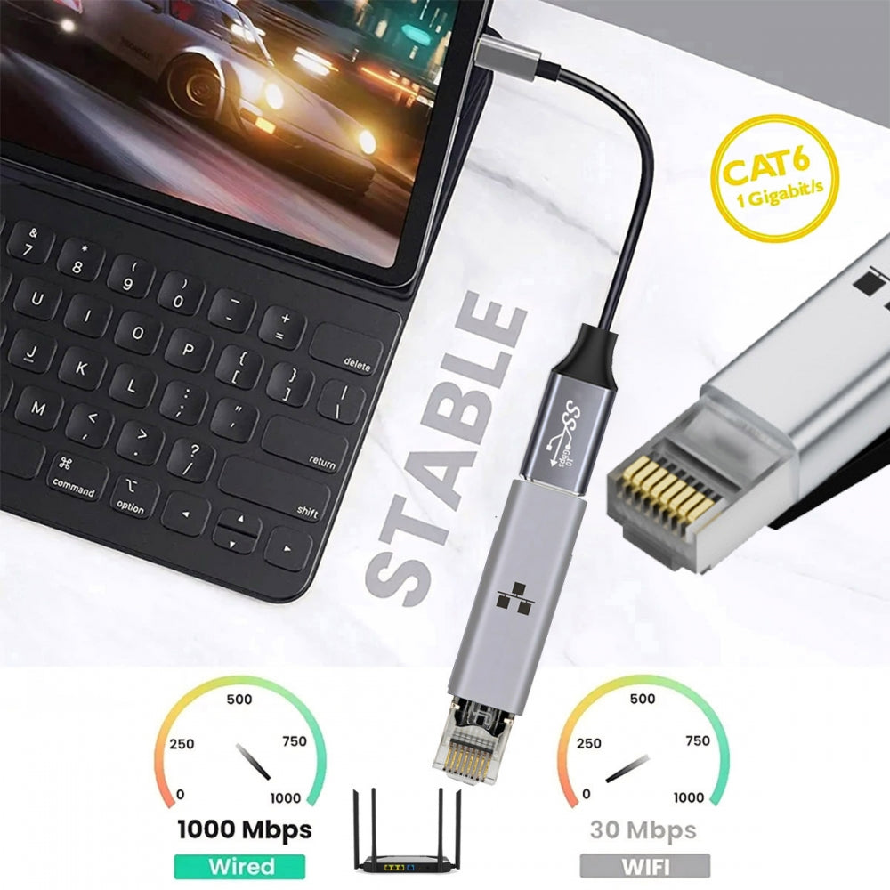 USB-C Female Host to Ethernet Adapter USB Type-C to RJ45 Male 1000Mbps Gigabit LAN Network Compatible with Thunderbolt