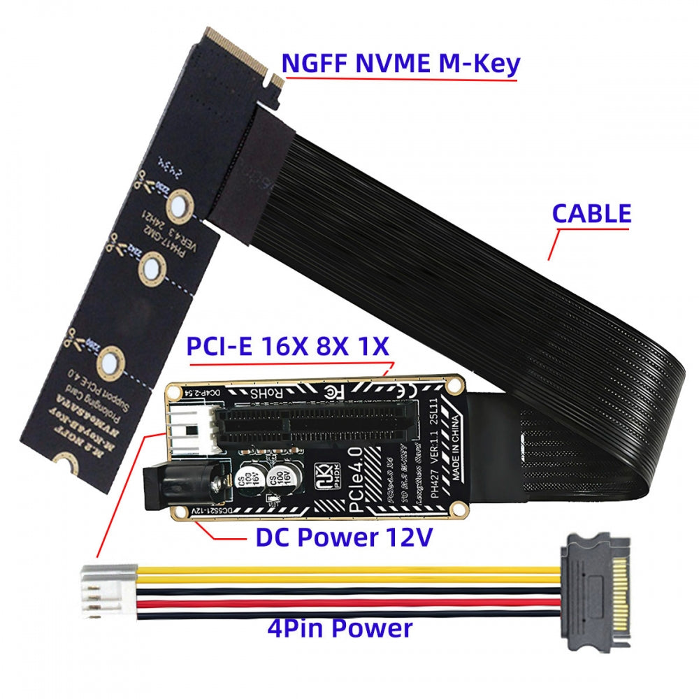 M.2 NGFF NVMe M-Key Right Angled Type 90 Degree to PCI-E X1 X4 X8 X16 Cable Graphics Card Extension Adapter PCI-Express for M2 2260 2280