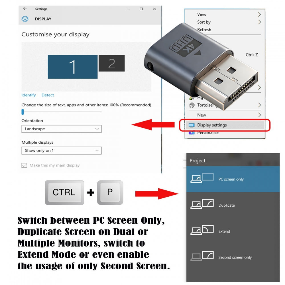 CY DP Virtual Display Adapter Displayport Dummy Plug Headless Ghost Emulator 4K@17hz with LED Light Blue