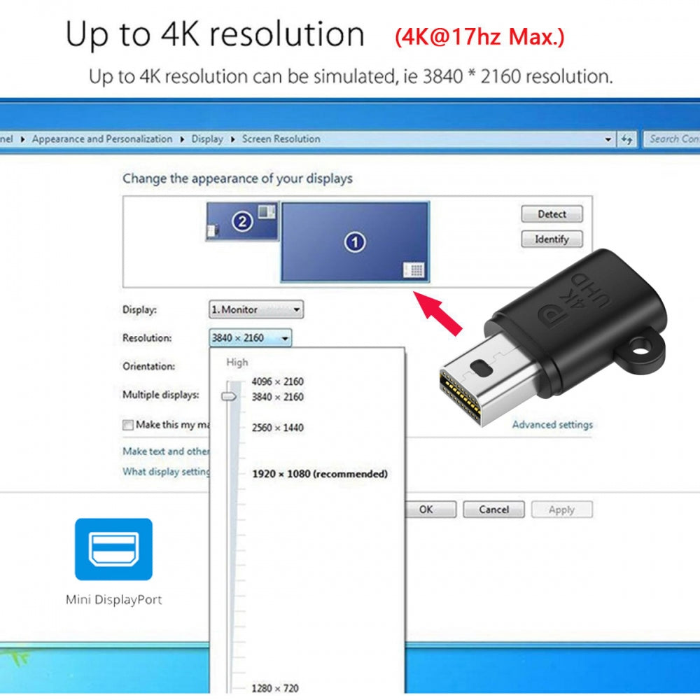 CY Mini-DP Virtual Display Adapter Mini Displayport Dummy Plug Headless Ghost Emulator 4K@17hz Black