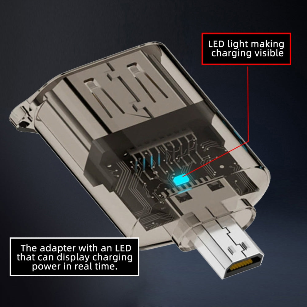 Micro-HDMI Type-D Male to HDMI 2.1 Female UHD Extension Adapter Extender Transparent with Smart LED Light Support 8K 60hz HDTV