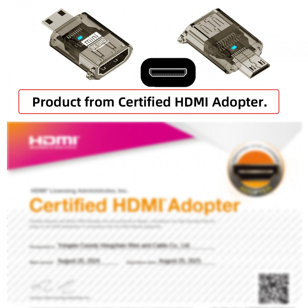 Mini-HDMI Type-C Male to HDMI 2.1 Female UHD Extension Adapter Extender Transparent with Smart LED Light Support 8K 60hz HDTV