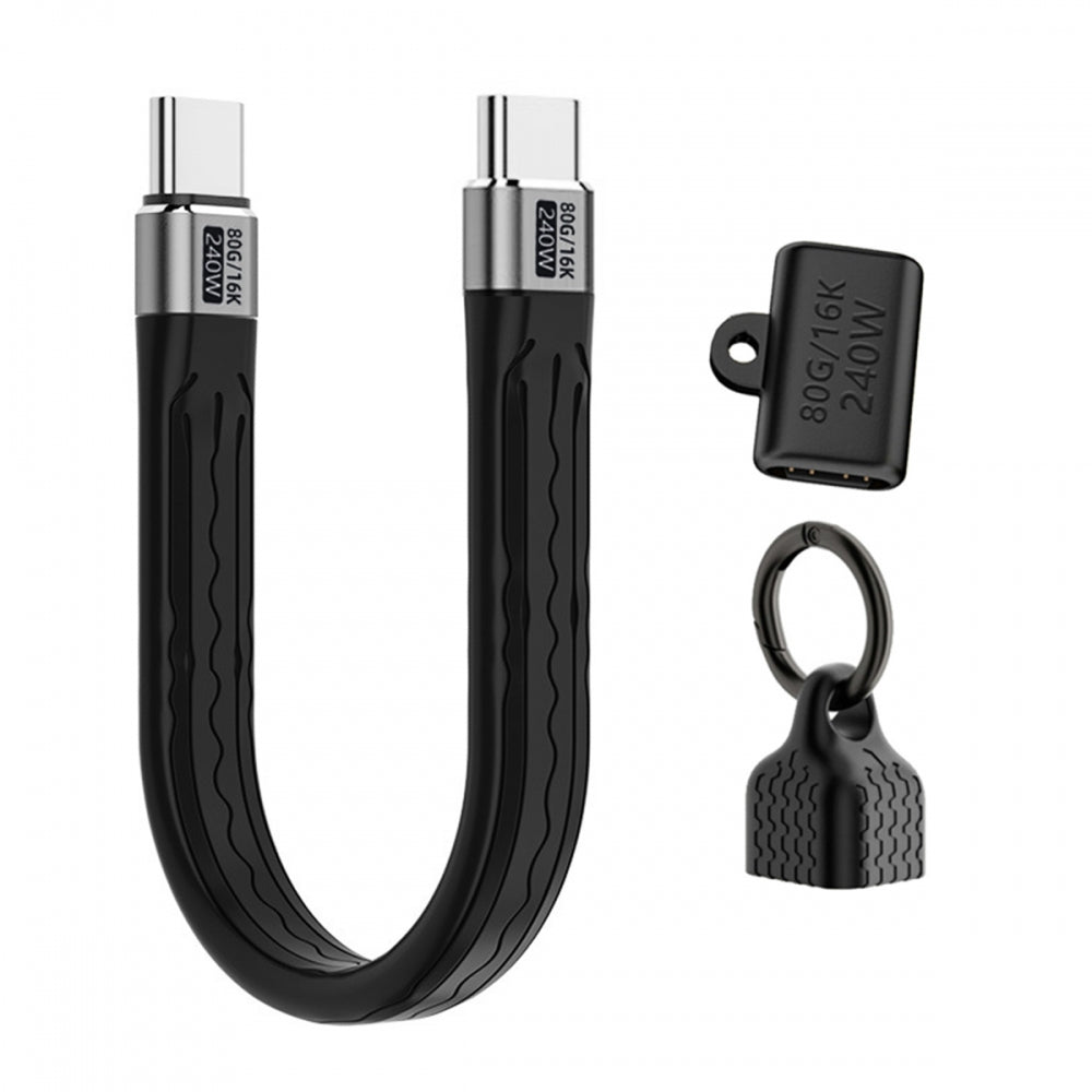USB5.0 80Gbps Flat Slim FPC Cable 240W 16K@30hz 8K 60Hz 5K & Female Extender Lanyard Strap Chain Compatible with 40Gbps USB4.0 Thunderbolt3/4/5