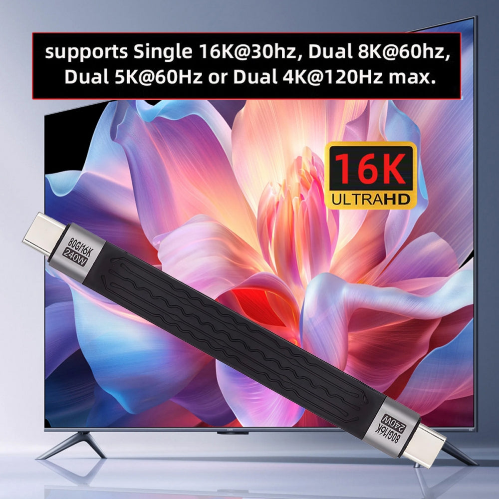 USB5.0 80Gbps Flat Slim FPC Cable 240W 16K@30hz 8K 60Hz 5K & Female Extender Lanyard Strap Chain Compatible with 40Gbps USB4.0 Thunderbolt3/4/5