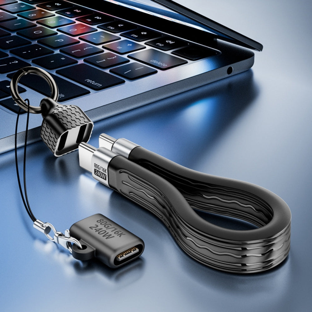 USB5.0 80Gbps Flat Slim FPC Cable 240W 16K@30hz 8K 60Hz 5K & Female Extender Lanyard Strap Chain Compatible with 40Gbps USB4.0 Thunderbolt3/4/5