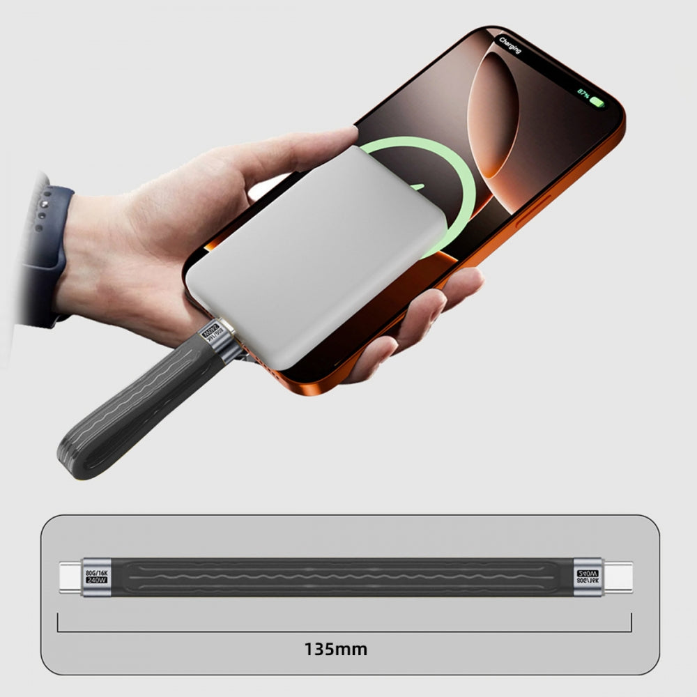 USB5.0 80Gbps Flat Slim FPC Cable 240W 16K@30hz 8K 60Hz 5K & Female Extender Lanyard Strap Chain Compatible with 40Gbps USB4.0 Thunderbolt3/4/5