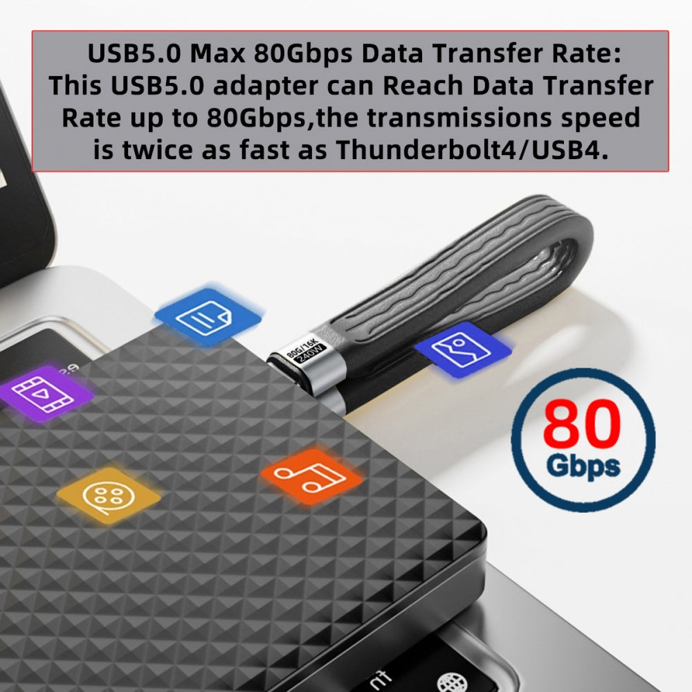 USB5.0 80Gbps Flat Slim FPC Cable 240W 16K@30hz 8K 60Hz 5K & Female Extender Lanyard Strap Chain Compatible with 40Gbps USB4.0 Thunderbolt3/4/5