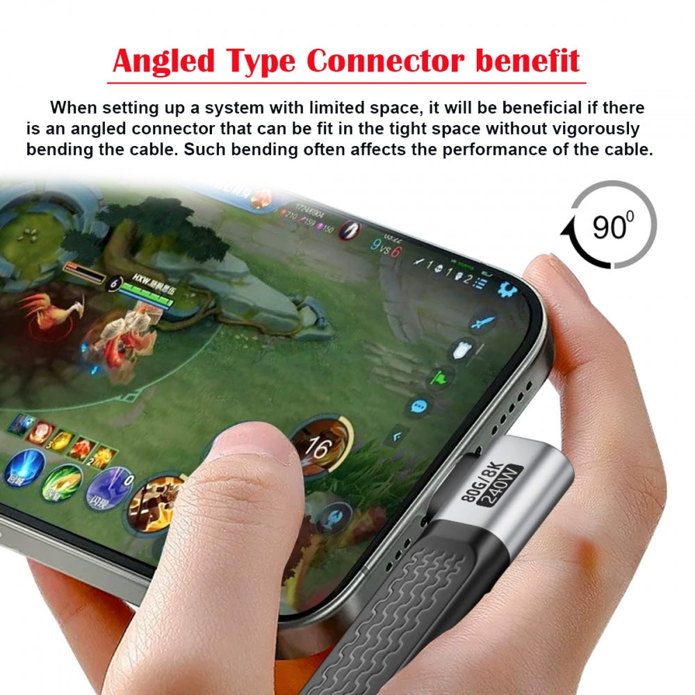 Dual Right Angled USB5.0 80Gbps Flat Slim FPC Cable 13cm with 240W and 16K@30hz 8K 5K@60Hz Compatible with USB4.0 Thunderbolt3/4/5