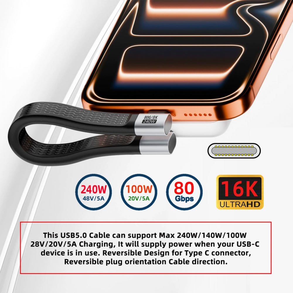Dual Right Angled USB5.0 80Gbps Flat Slim FPC Cable 13cm with 240W and 16K@30hz 8K 5K@60Hz Compatible with USB4.0 Thunderbolt3/4/5