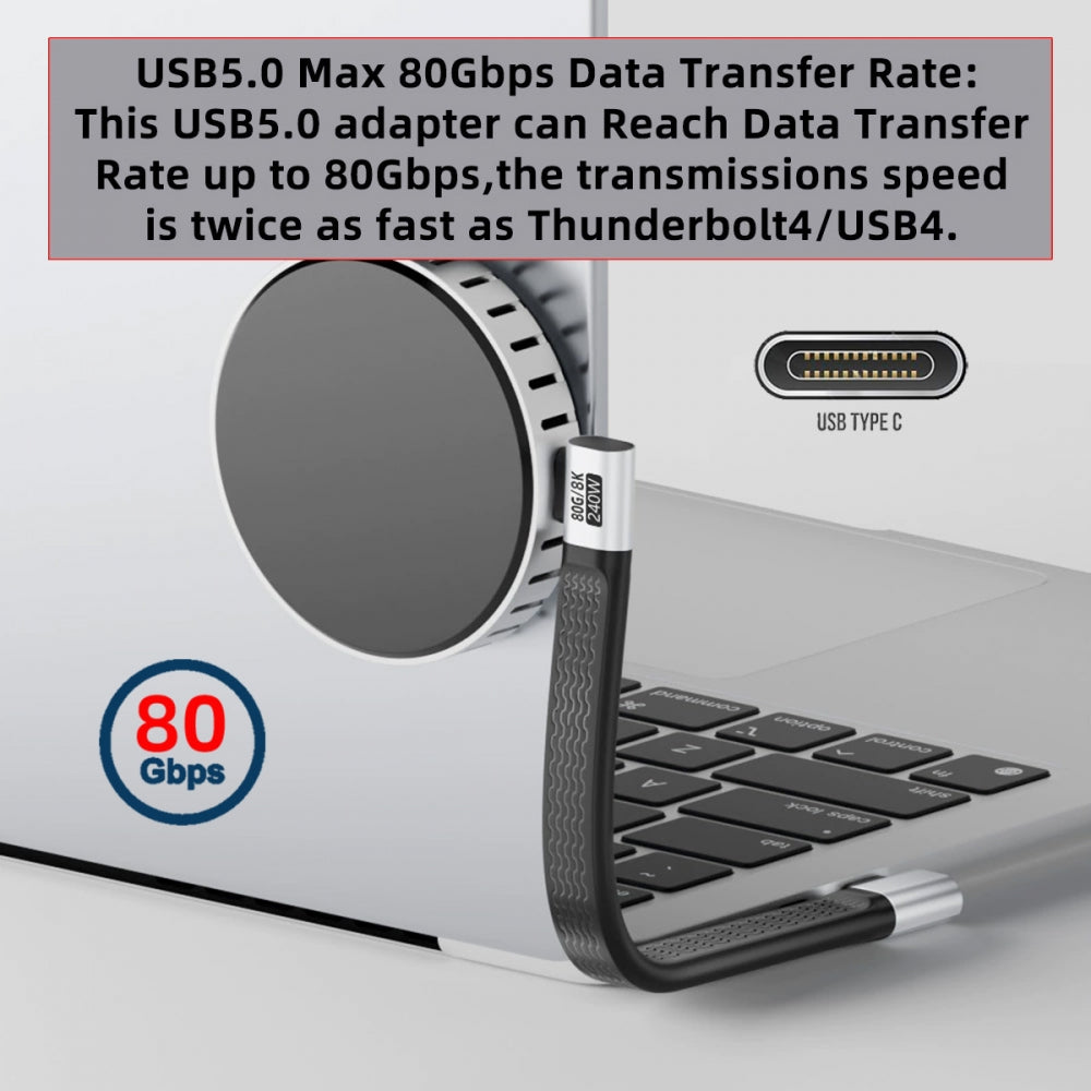 Dual Right Angled USB5.0 80Gbps Flat Slim FPC Cable 13cm with 240W and 16K@30hz 8K 5K@60Hz Compatible with USB4.0 Thunderbolt3/4/5