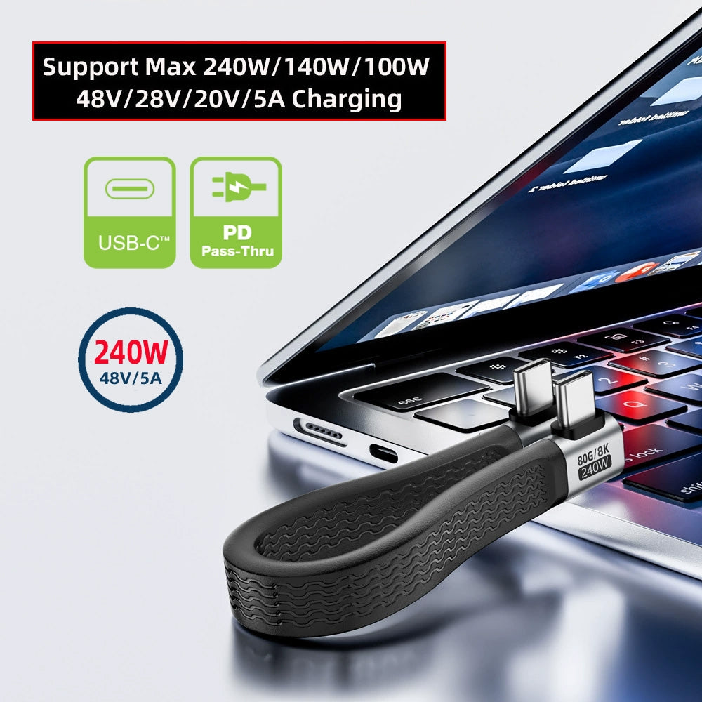 Dual Right Angled USB5.0 80Gbps Flat Slim FPC Cable 13cm with 240W and 16K@30hz 8K 5K@60Hz Compatible with USB4.0 Thunderbolt3/4/5