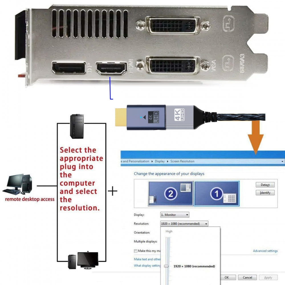 Blue CY Virtual Display Adapter 4K HDMI 1.4 Male to Female Extension DDC EDID Dummy Plug Headless Ghost Display Emulator HDTV 4K@60Hz
