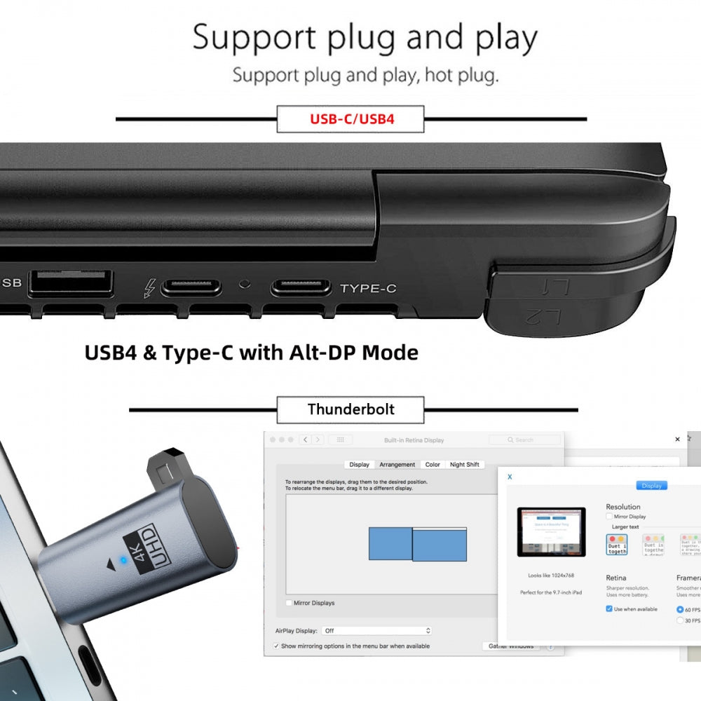 Blue CY Virtual Display Adapter USB4.0 USB5.0 USB-C Type-C DDC EDID Dummy Plug Headless Ghost Display Emulator 4K@60Hz Compatible with Thunderbolt3/4/5