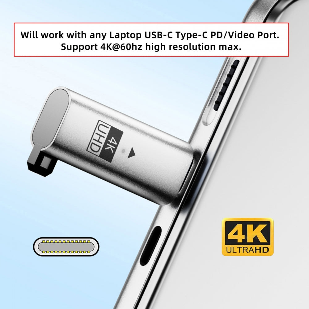 Silver CY Virtual Display Adapter USB4.0 USB5.0 USB-C Type-C DDC EDID Dummy Plug Headless Ghost Display Emulator 4K@60Hz Compatible with Thunderbolt3/4/5