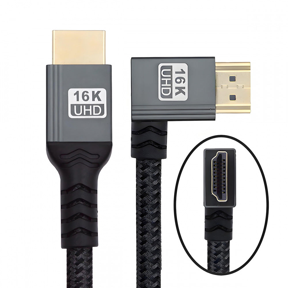 Left Angled 16K 8K UHD HDMI 2.2 Version Type-A Male to HDMI Male HDTV Cable 90 Degree for HDTV Desktop Laptop Monitor