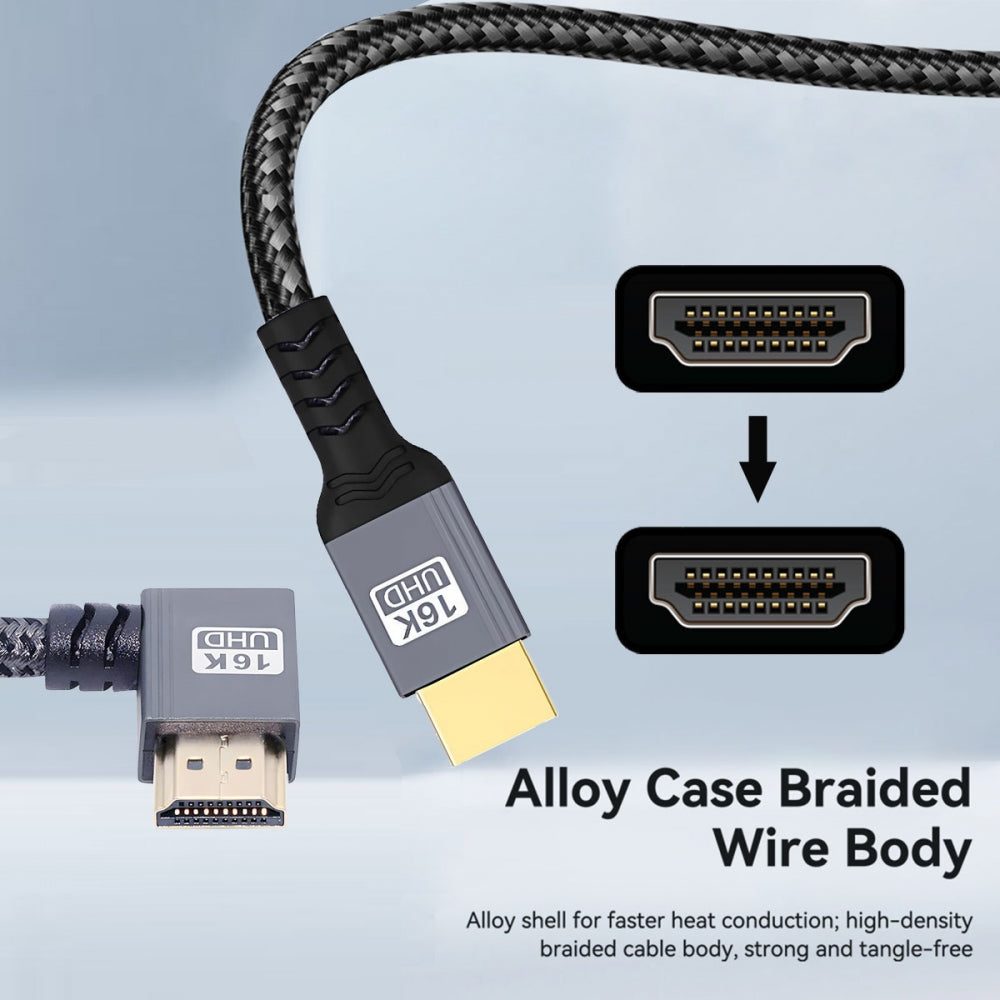 Left Angled 16K 8K UHD HDMI 2.2 Version Type-A Male to HDMI Male HDTV Cable 90 Degree for HDTV Desktop Laptop Monitor