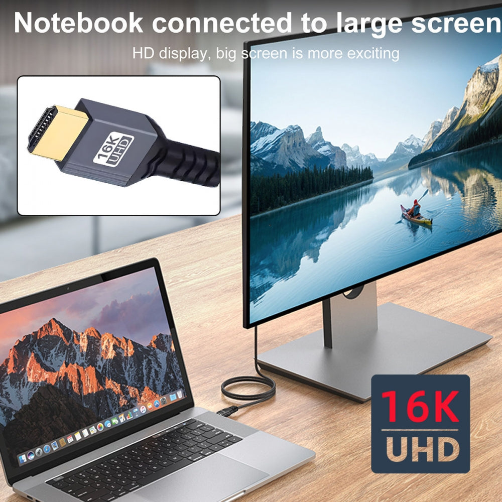 Left Angled 16K 8K UHD HDMI 2.2 Version Type-A Male to HDMI Male HDTV Cable 90 Degree for HDTV Desktop Laptop Monitor