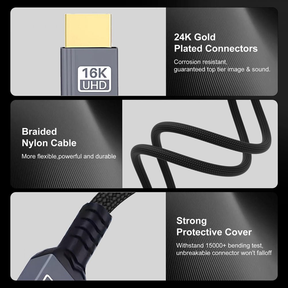 Left Angled 16K 8K UHD HDMI 2.2 Version Type-A Male to HDMI Male HDTV Cable 90 Degree for HDTV Desktop Laptop Monitor