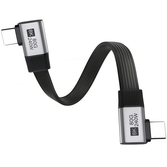 20cm USB5.0 80Gbps Flat Slim FPC Male to Male Extension Cable Dual Right Angled 90 Degree 240W 16K 8K 60Hz 5K Compatible with 40Gbps USB4.0 Thunderbolt3/4/5