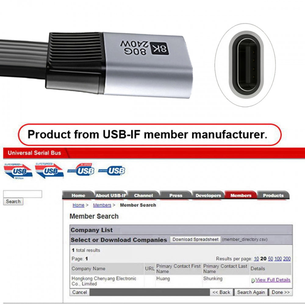 20cm USB5.0 80Gbps Flat Slim FPC Male to Female Extension Cable Up Angled 90 Degree 240W 16K 8K 60Hz 5K Compatible with 40Gbps USB4.0 Thunderbolt3/4/5