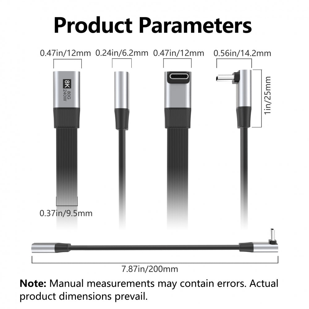 20cm USB5.0 80Gbps Flat Slim FPC Male to Female Extension Cable Up Angled 90 Degree 240W 16K 8K 60Hz 5K Compatible with 40Gbps USB4.0 Thunderbolt3/4/5