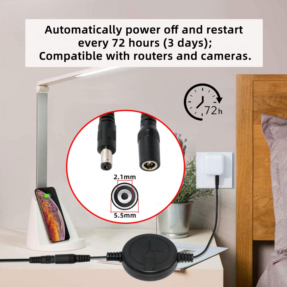 72-Hour Automatic Restarter DC 5.5X2.1mm Extension Power Rebooter Outage Reset Switch Timer Cable Compatible with Router Switcher Modem Camera Monitoring DC5V 12V 15V