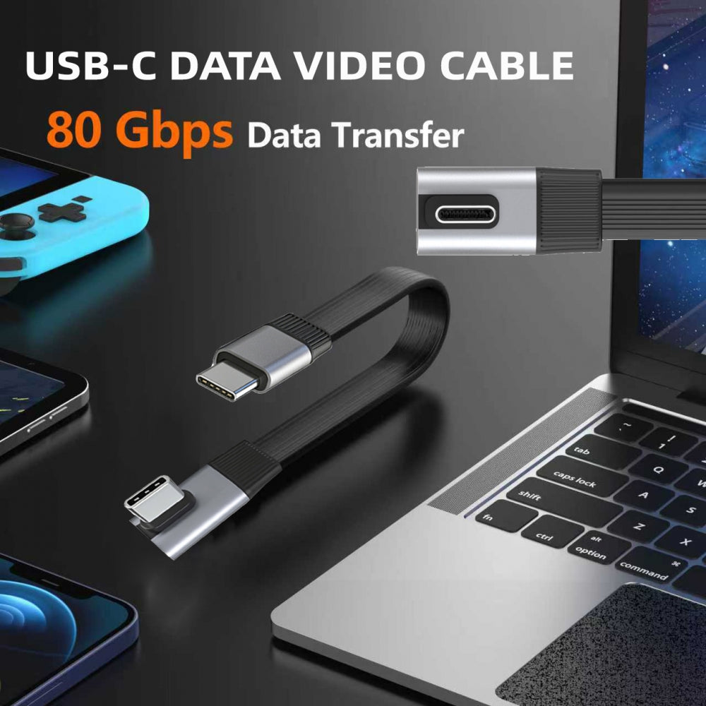 20cm USB5.0 80Gbps Flat Slim FPC Male to Male Extension Cable Low Profile Angled 90 Degree 240W 16K 8K 60Hz 5K Compatible with 40Gbps USB4.0 Thunderbolt3/4/5
