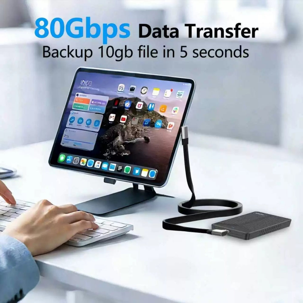 20cm USB5.0 80Gbps Flat Slim FPC Male to Male Extension Cable Low Profile to Right Angled 90 Degree 240W 16K 8K 60Hz 5K Compatible with 40Gbps USB4.0 Thunderbolt3/4/5