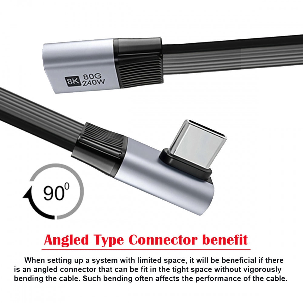 20cm USB5.0 80Gbps Flat Slim FPC Male to Female Extension Cable Low Profile Angled 90 Degree 240W 16K 8K 60Hz 5K Compatible with 40Gbps USB4.0 Thunderbolt3/4/5