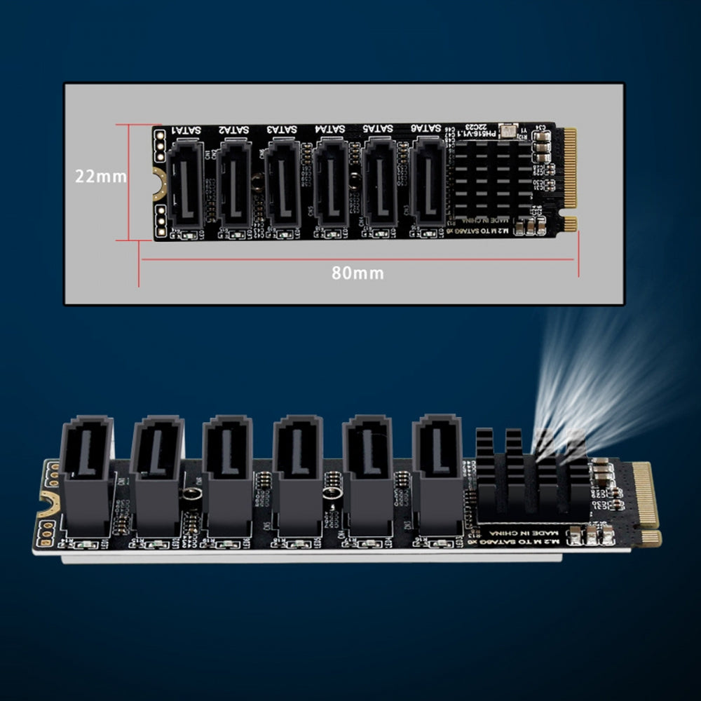 NGFF NVME M-Key PCI Express to SATA 3.0 6Gbps 6 Ports Adapter Converter Hard Drive Extension Card 2280