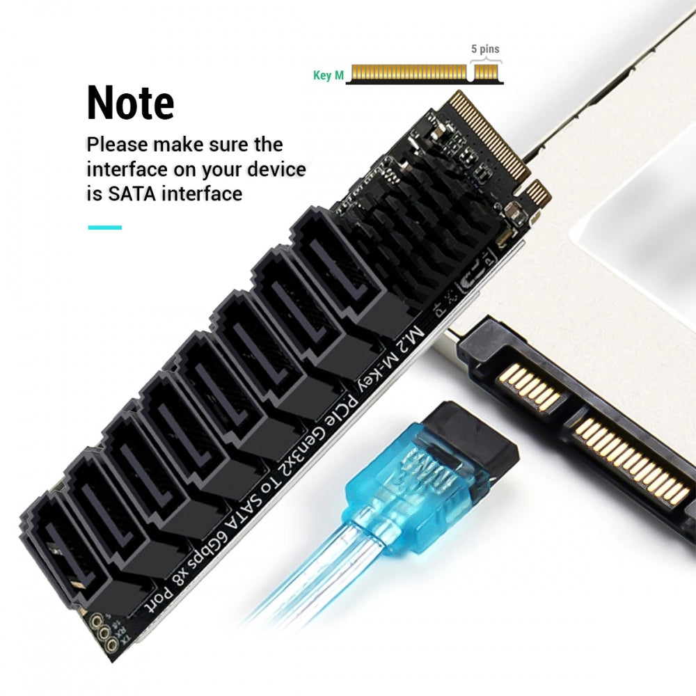 NGFF NVME M-Key PCI Express to SATA 3.0 6Gbps 8 Ports Adapter Converter Hard Drive Extension Card 2280
