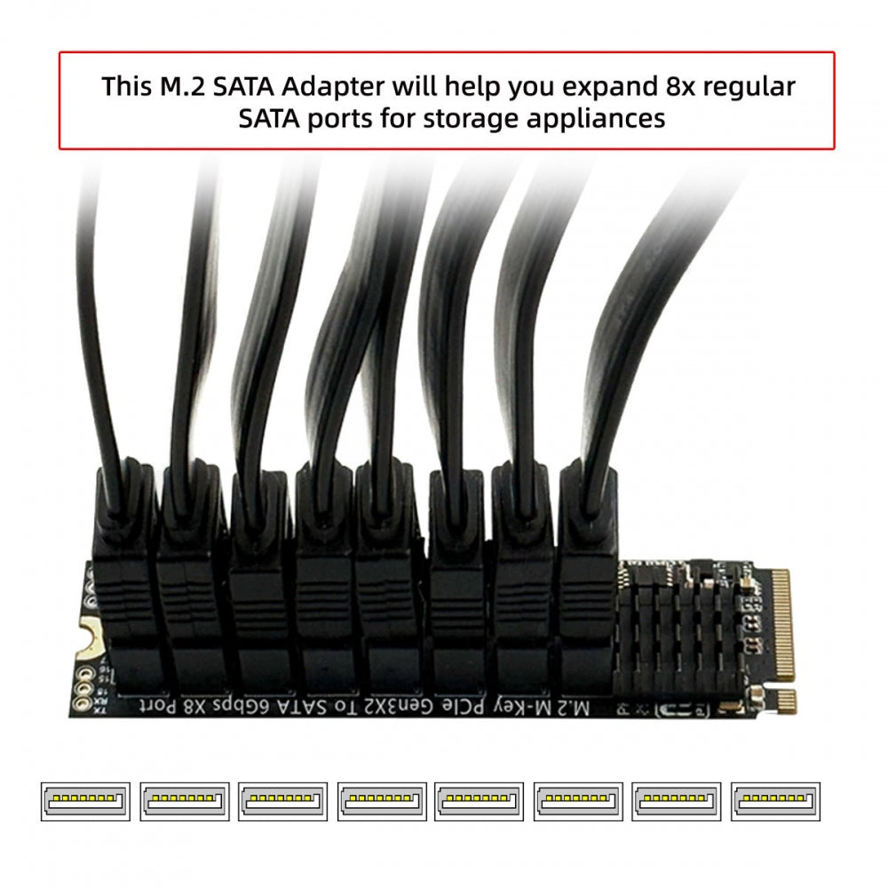 NGFF NVME M-Key PCI Express to SATA 3.0 6Gbps 8 Ports Adapter Converter Hard Drive Extension Card 2280