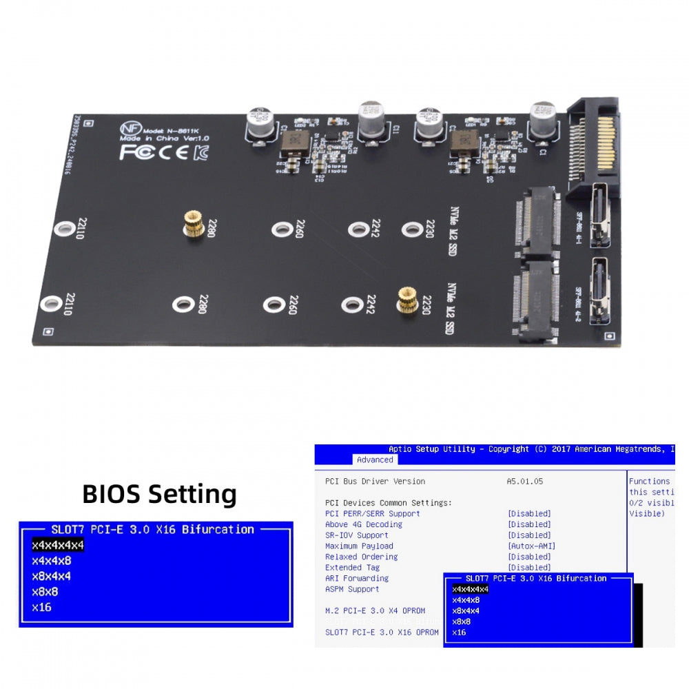 Dual Oculink SFF-8612 SFF-8611 to M.2 NGFF M-Key NVME PCIe SSD 2280 22110mm Adapter for Mainboard