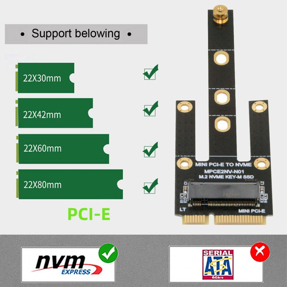 Mini PCI-E Riser Card to NVME M.2 NGFF Key-M NVME SSD Adapter Compatible with NAS Industrial Control Motherboard
