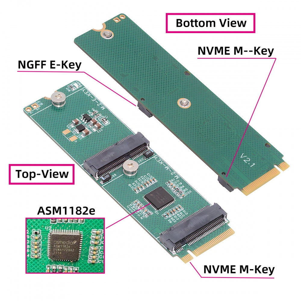 NGFF NVME M-Key Riser Card to E-Key WLAN Card & M.2 NGFF Key-M NVME SSD Adapter PCIE Packet Switch Compatible with NAS Industrial Control Motherboard