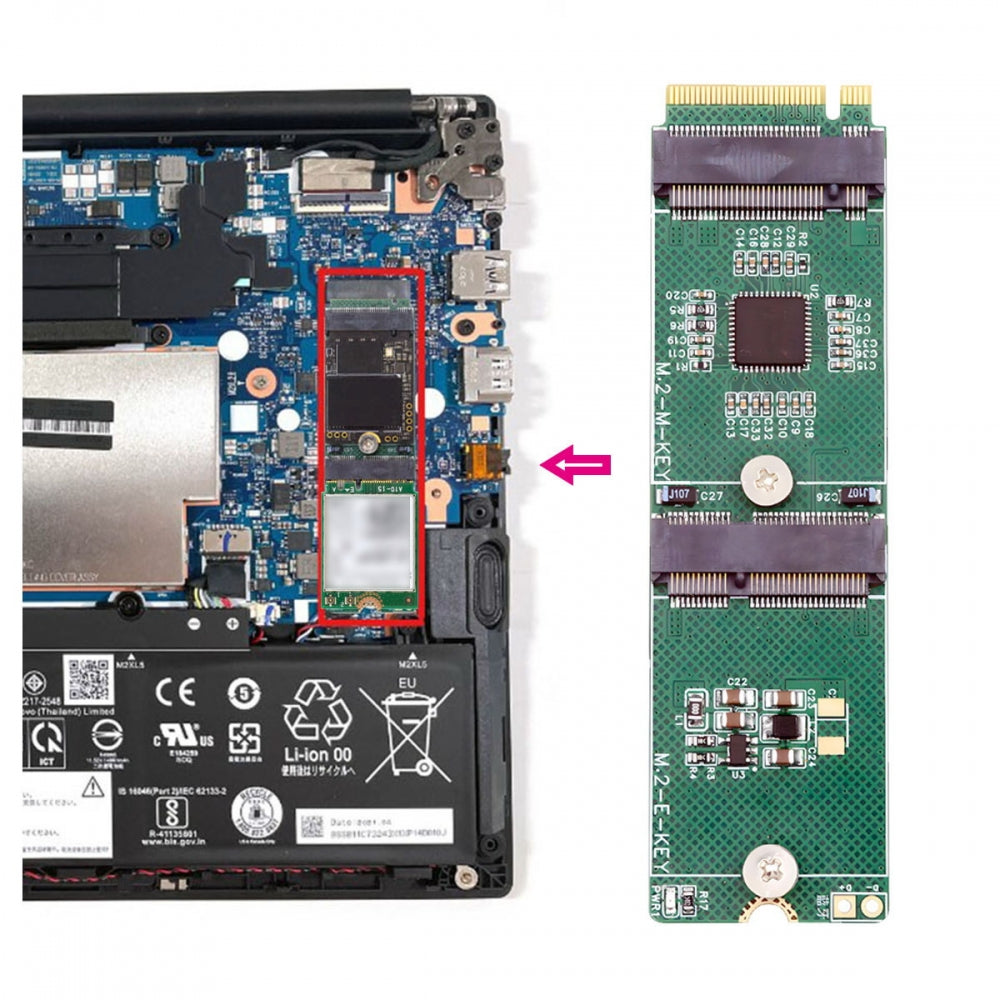 NGFF NVME M-Key Riser Card to E-Key WLAN Card & M.2 NGFF Key-M NVME SSD Adapter PCIE Packet Switch Compatible with NAS Industrial Control Motherboard