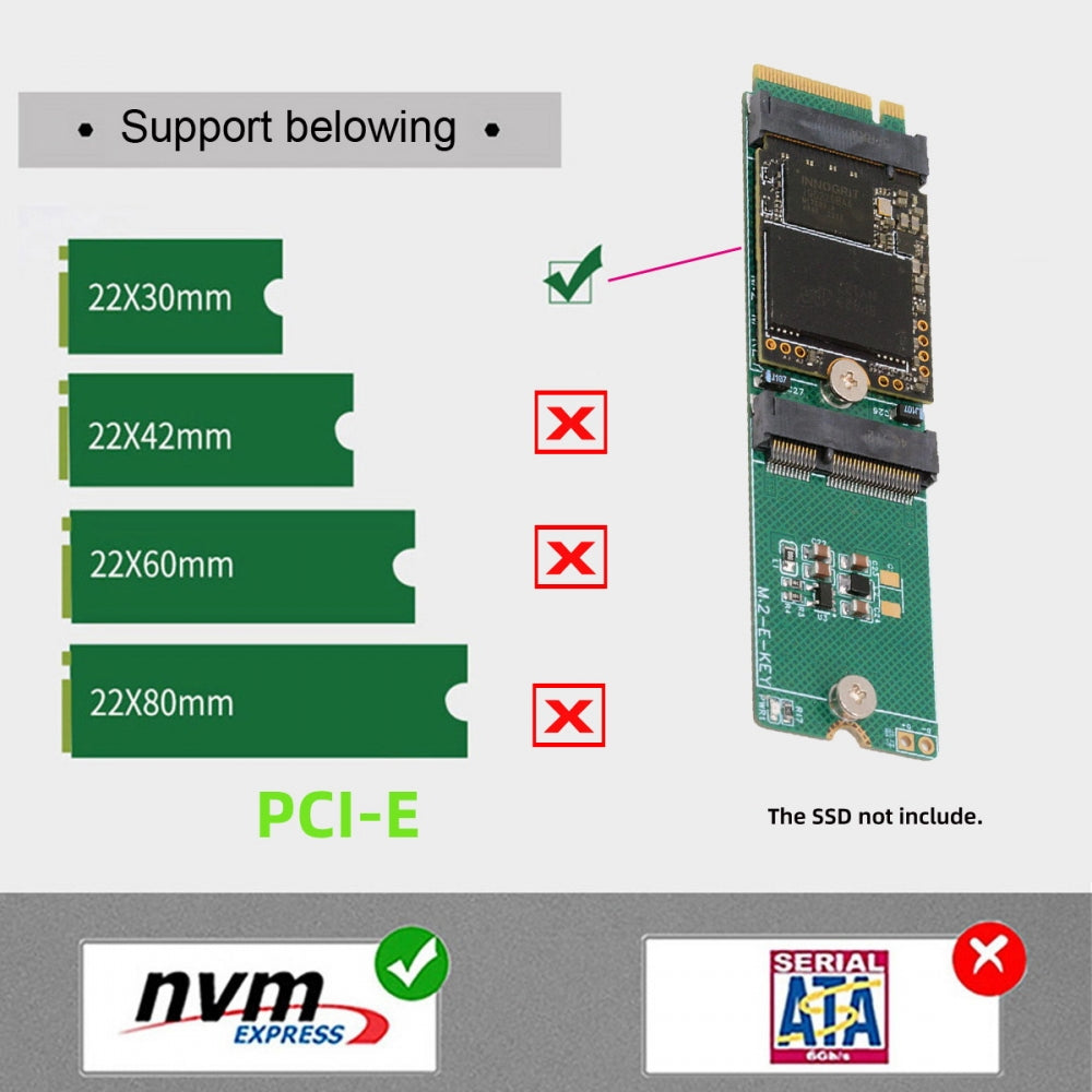 NGFF NVME M-Key Riser Card to E-Key WLAN Card & M.2 NGFF Key-M NVME SSD Adapter PCIE Packet Switch Compatible with NAS Industrial Control Motherboard