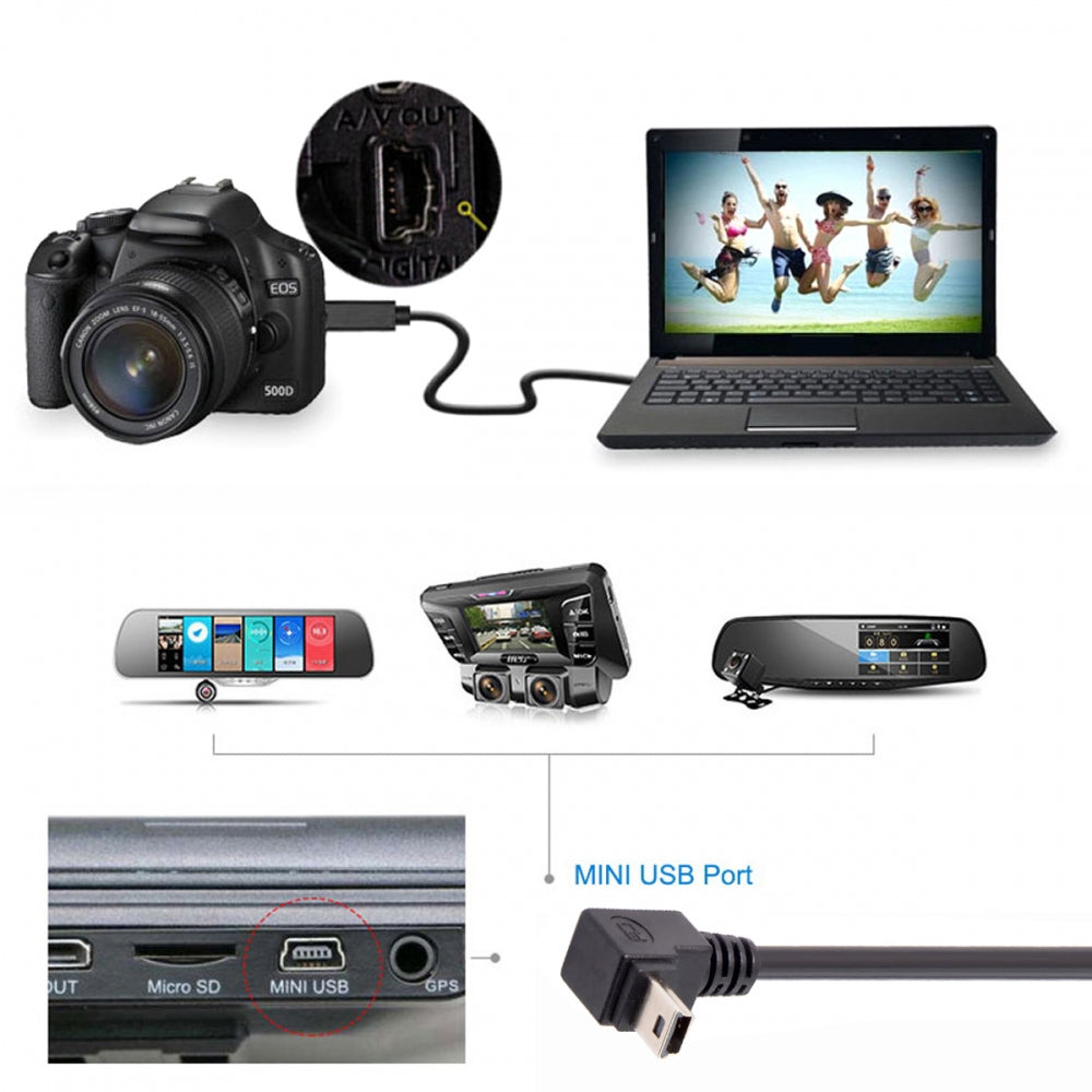 Mini USB2.0 Type-B 5Pin Male Down Angled 90 Degree Connector to USB 2.0 Type-A Male Power Data Cable for Camera GPS MP3 MP4 (50cm)