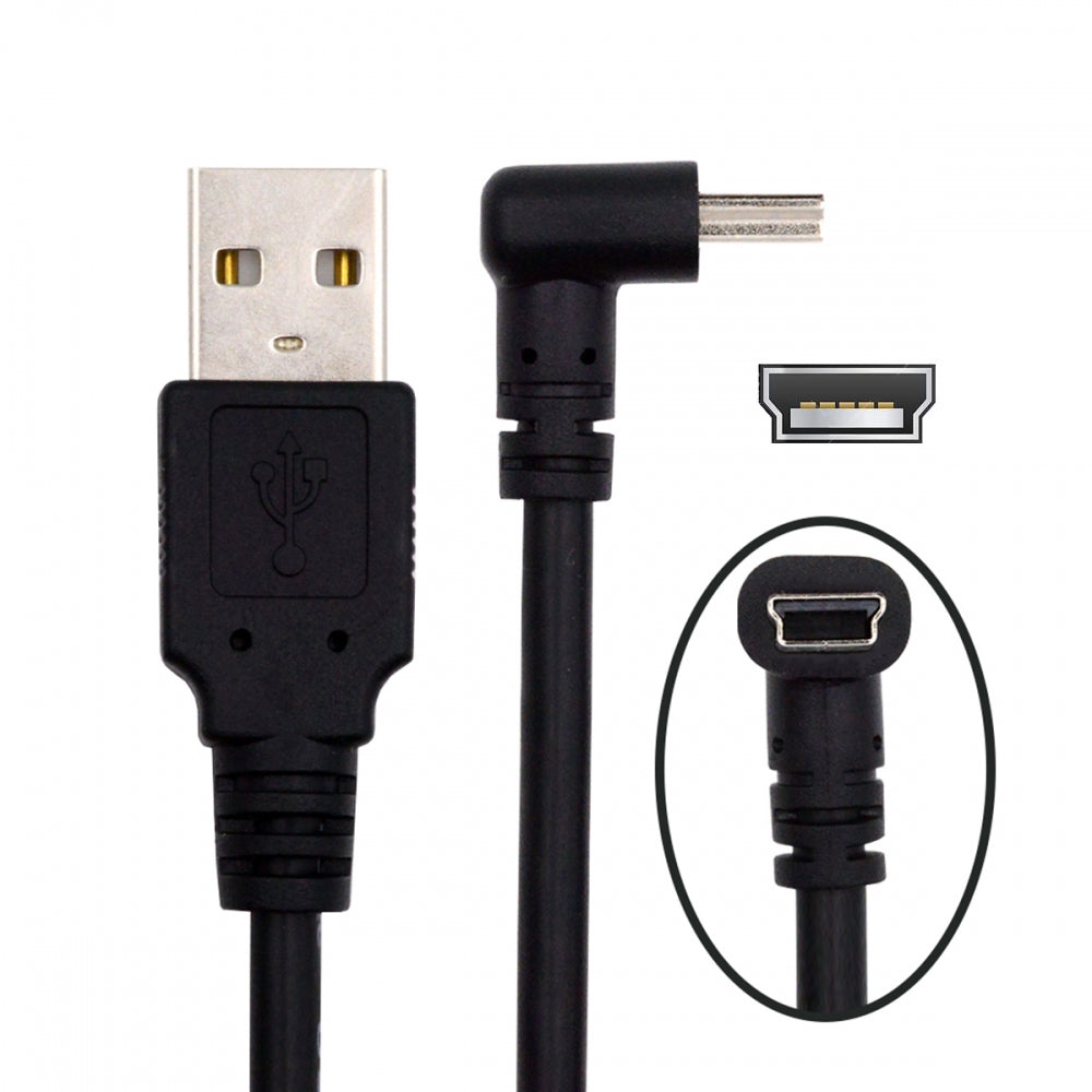 Mini USB2.0 Type-B 5Pin Male Down Angled 90 Degree Connector to USB 2.0 Type-A Male Power Data Cable for Camera GPS MP3 MP4 (150cm)