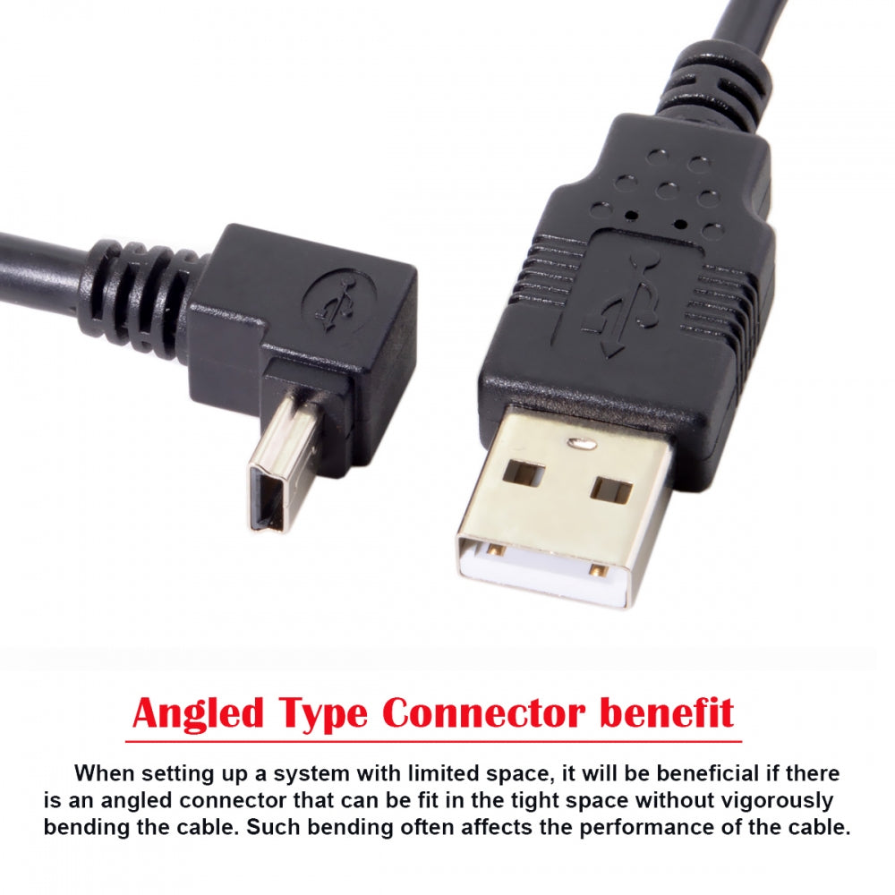 Mini USB2.0 Type-B 5Pin Male Up Angled 90 Degree Connector to USB 2.0 Type-A Male Power Data Cable for Camera GPS MP3 MP4 (50cm)