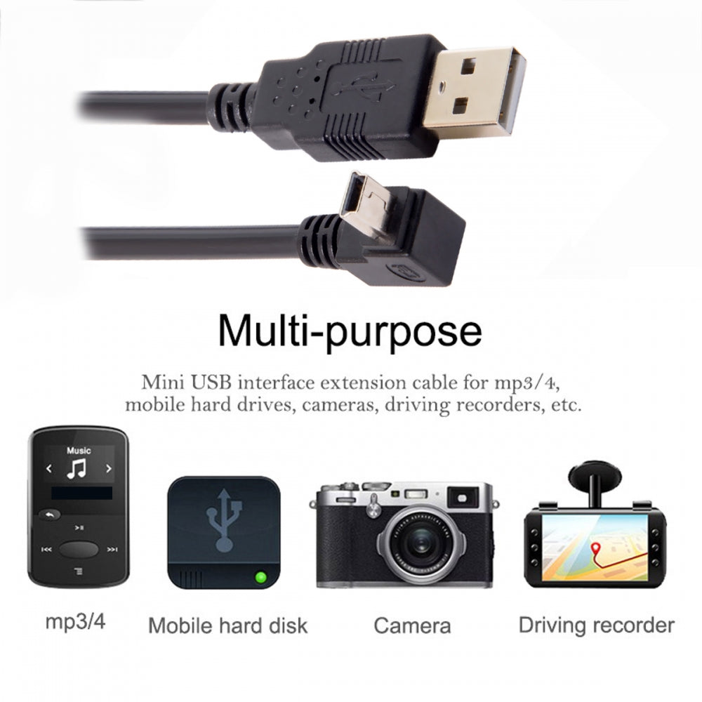 Mini USB2.0 Type-B 5Pin Male Up Angled 90 Degree Connector to USB 2.0 Type-A Male Power Data Cable for Camera GPS MP3 MP4 (50cm)