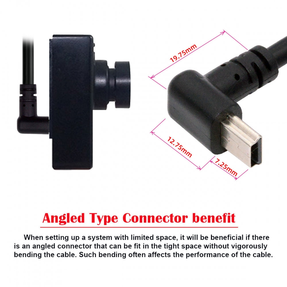 Mini USB2.0 Type-B 5Pin Male Up Angled 90 Degree Connector to USB 2.0 Type-A Male Power Data Cable for Camera GPS MP3 MP4 (150cm)