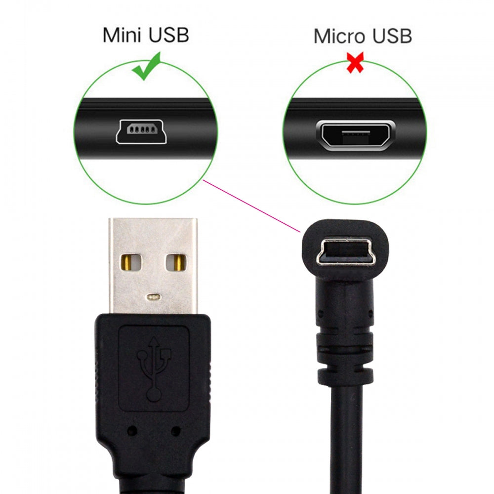 Mini USB2.0 Type-B 5Pin Male Up Angled 90 Degree Connector to USB 2.0 Type-A Male Power Data Cable for Camera GPS MP3 MP4 (150cm)