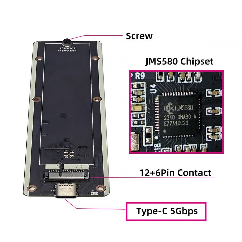 USB3.0 Type-C 5Gbps to 12+6Pin Mobile Box USB-C Enclosure for MAC Air Pro 2010 2011 SSD Portable Case
