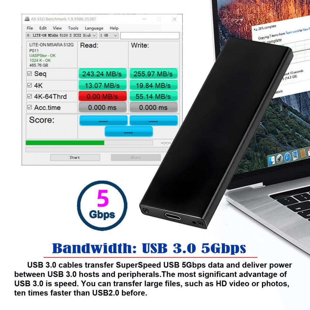 USB3.0 Type-C 5Gbps to 17+7Pin Mobile Box USB-C Enclosure for MAC Air Pro Retina 2012 SSD Portable Case