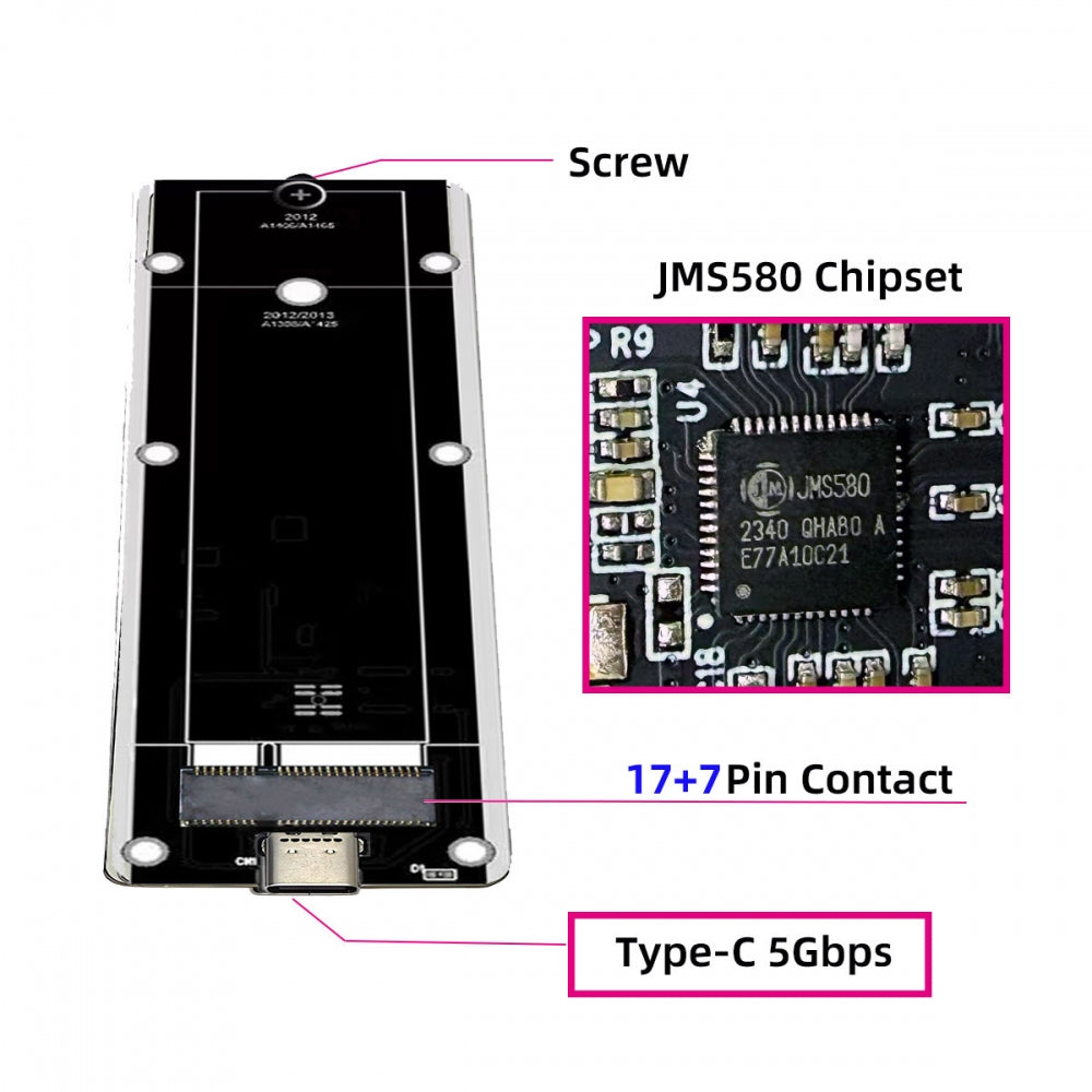 USB3.0 Type-C 5Gbps to 17+7Pin Mobile Box USB-C Enclosure for MAC Air Pro Retina 2012 SSD Portable Case