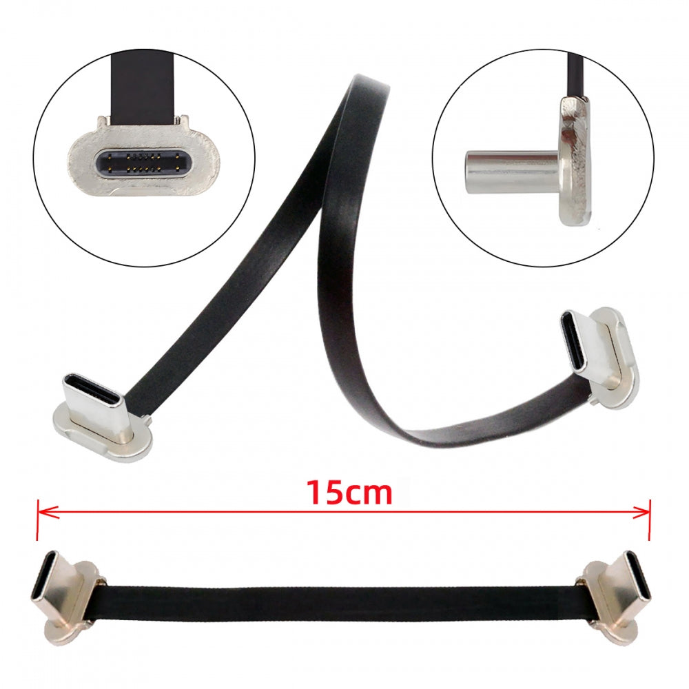 15cm Dual Angled Ultra Slim Flat USB-C Type C to USB-C Power USB2.0 Data Cable 65W Fast Charge for Laptop Tablet Phone