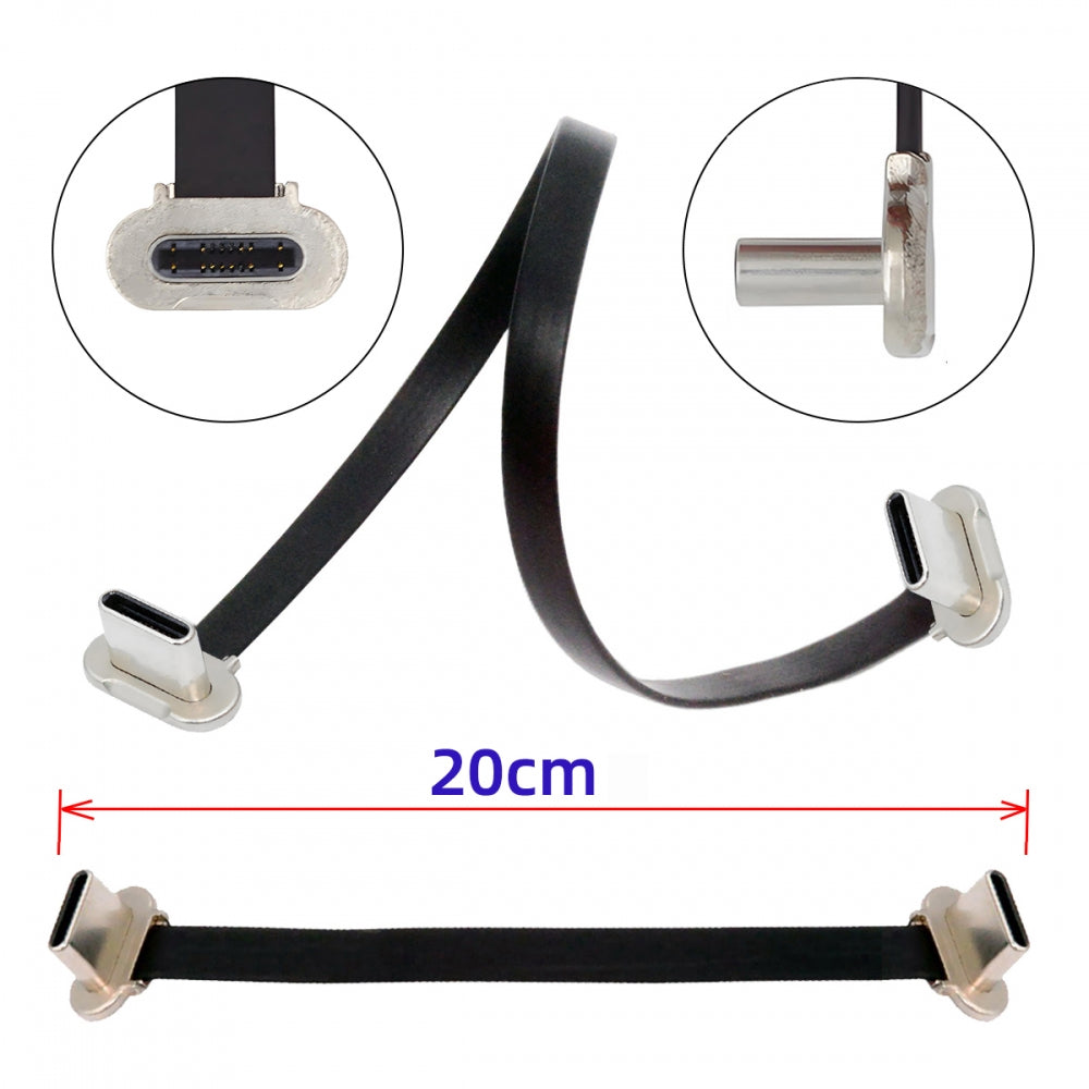 20cm Dual Angled Ultra Slim Flat USB-C Type C to USB-C Power USB2.0 Data Cable 65W Fast Charge for Laptop Tablet Phone