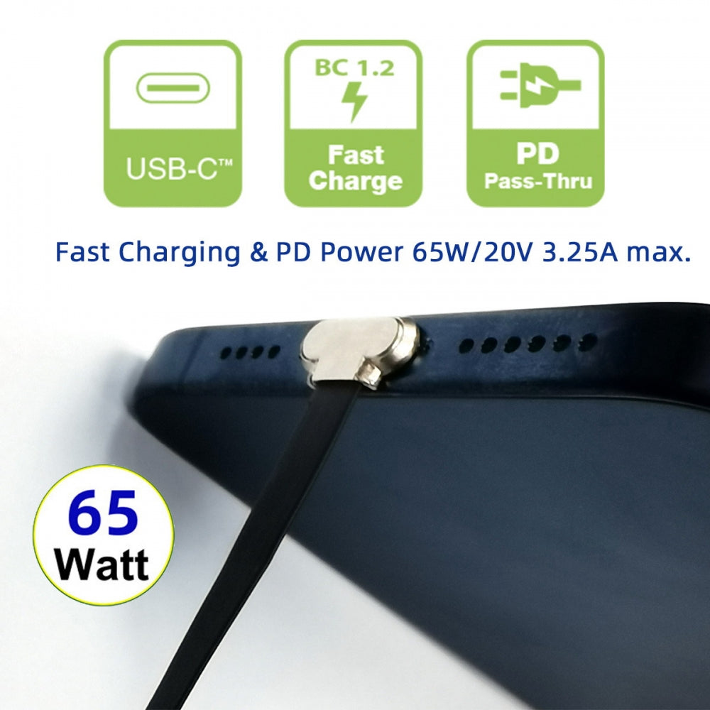 20cm Dual Angled Ultra Slim Flat USB-C Type C to USB-C Power USB2.0 Data Cable 65W Fast Charge for Laptop Tablet Phone