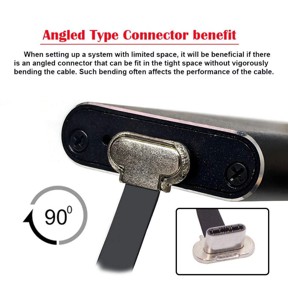 20cm Dual Angled Ultra Slim Flat USB-C Type C to USB-C Power USB2.0 Data Cable 65W Fast Charge for Laptop Tablet Phone